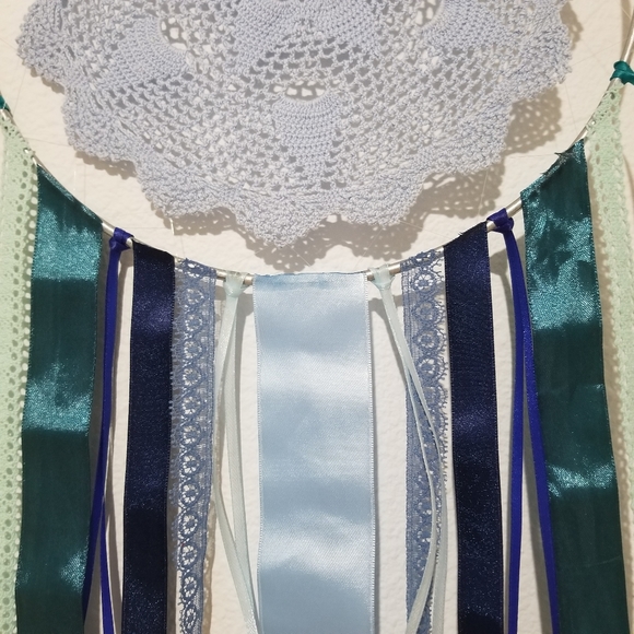 🌸 Medium One-of-a-kind Unique Handmade Blue Boho Dream Catcher Wall Home Decor - Picture 3 of 4